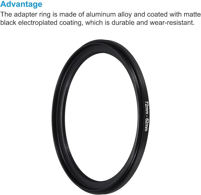 PATIKIL 72mm-62mm Metal Step Down Ring with Cleaning Cloth, 2 Pack Camera Lens Filter Adapter Ring Aluminum Filter Adapter Ring for Camera Lenses Hood, Black