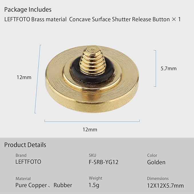 Exquisite Copper Concave Shutter Release Button for Fujifilm XE5 GFX100RF XM5 X-T5 X-T4 X-T3 X-T30 X- X-T20 X-PRO3 X100VI X100V X-E4 X-E3 for Leica Q3 M10 for Sony RX1 R etc,Diameter 0.47in