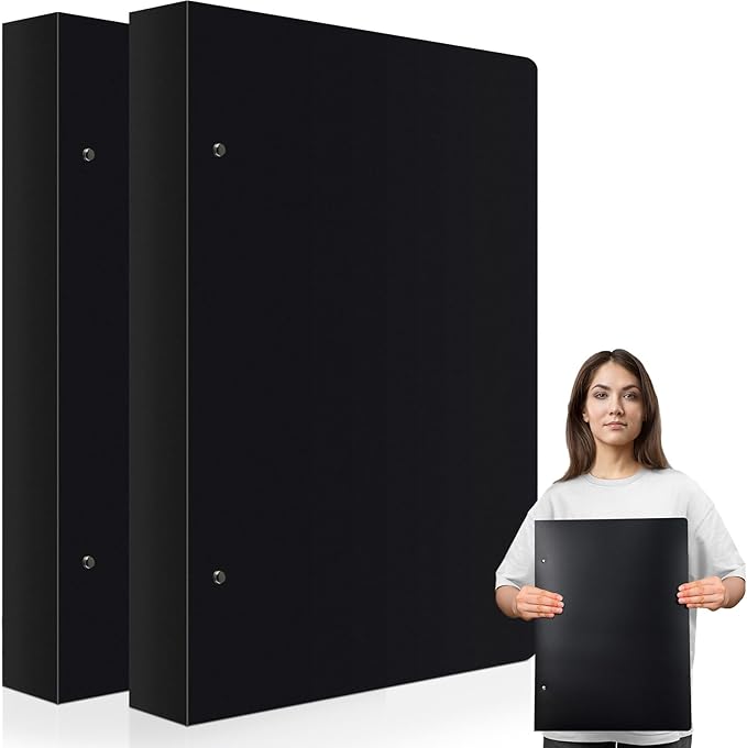 Resholder 2 Pcs 3 Ring Binder 11"x17" Binder Poly Panel Featuring 1" D Ring Fit 11" x 17" Paper Size for Store Artwork Poster Paper PP Material (Black)