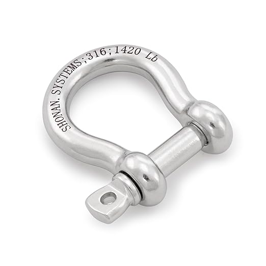SHONAN 3/8" Bow Shackles, Heavy Duty D Ring Shackle Marine Grade, 2 Pcs Stainless Steel Boat Anchor Kit Large Screw Shackles for Chain or Strap, 1420 Lbs Capacity