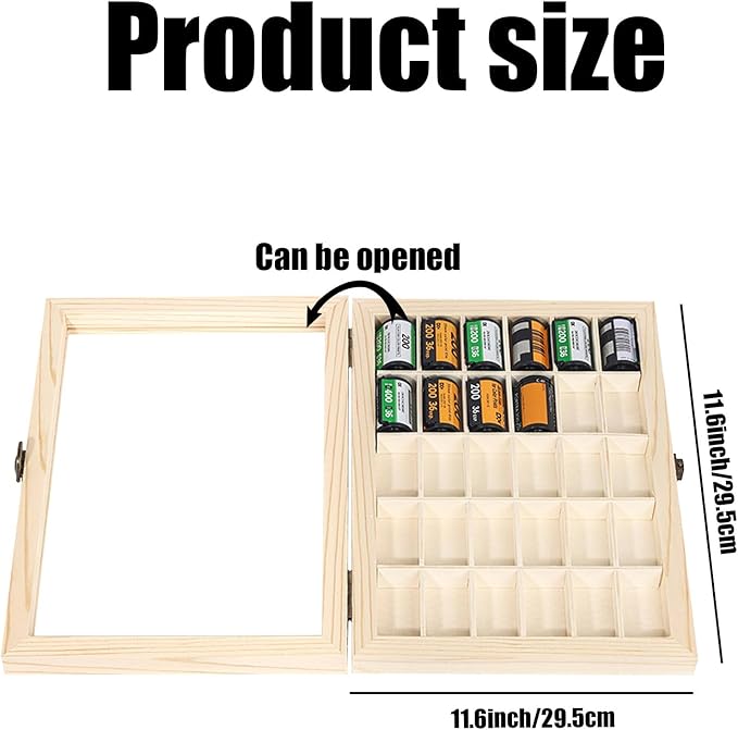 Film Case/135 Film Case -for 30 Rolls of 35mm Films-Decorative Collector's Shadow Box to Sort & Enjoy & Safeguard Film, Vintage Wooden Chest (Film is not Included)