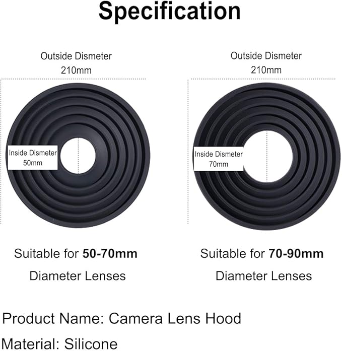 Camera Lens Hood Collapsible Reversible Filter Thread Rubber Digital Hood DSLR Cap Shade (For 70-90mm Lens)