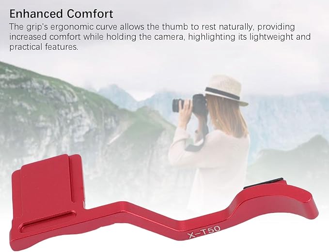 Yunir X T50 Thumb Up Grip for Fuji X T50 Camera Only,Aluminum Alloy Metal Thumb Grip with Hot Shoe Cover Protector Thumb Rest Support Holder,Not Affect The Use of XT50 Camera Buttons (Red)