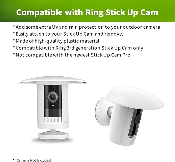 Sun Rain Shade Camera Cover for Ring Stick Up Cam, Camera Shield for Resistant UV, Protective Weather Shield for Outdoor Use (White)