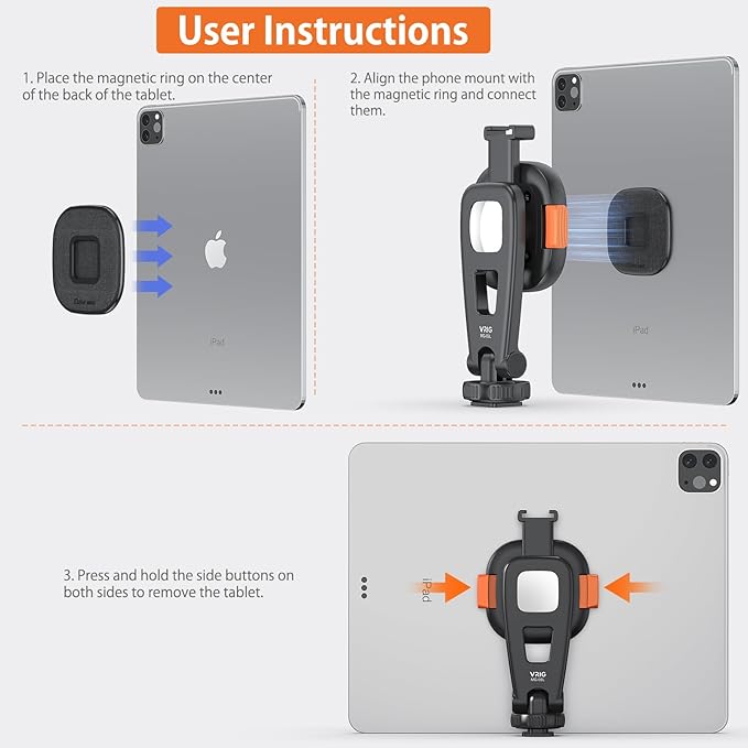 VRIG Tripod Mount Adapter for iPad, Magnetic Quick-Release Adapter Compatible with Smartphones and Tablets, 1/4" Thread & Cold Shoe Interface for Tripods, Cameras, Monopods, Handles, MG-03L