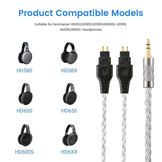Replacement Cable for SENNHEISER Headphones HD650 HD600 HD580 HD535 HD545 HD565 HD265 with 3.5mm (1.2m, 3.5mm 3poles)