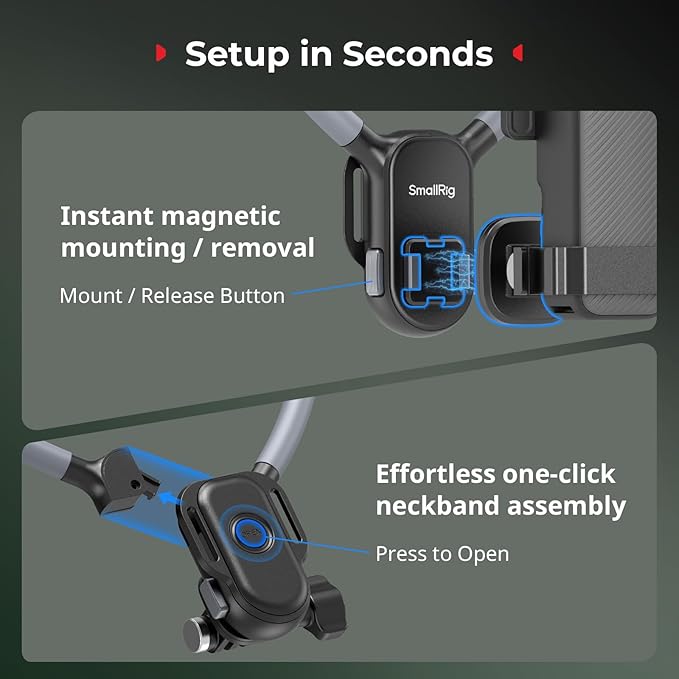 SMALLRIG Magnetic Neck Mount for DJI Pocket 3/OSMO 360/Nano/Action 6/5 Pro/4, for GoPro Hero 13/12/11/10, for Insta 360 X5/X4/X3/Ace Pro 2, Action Camera Chest Mount for Hands-Free POV Vlogging-5567