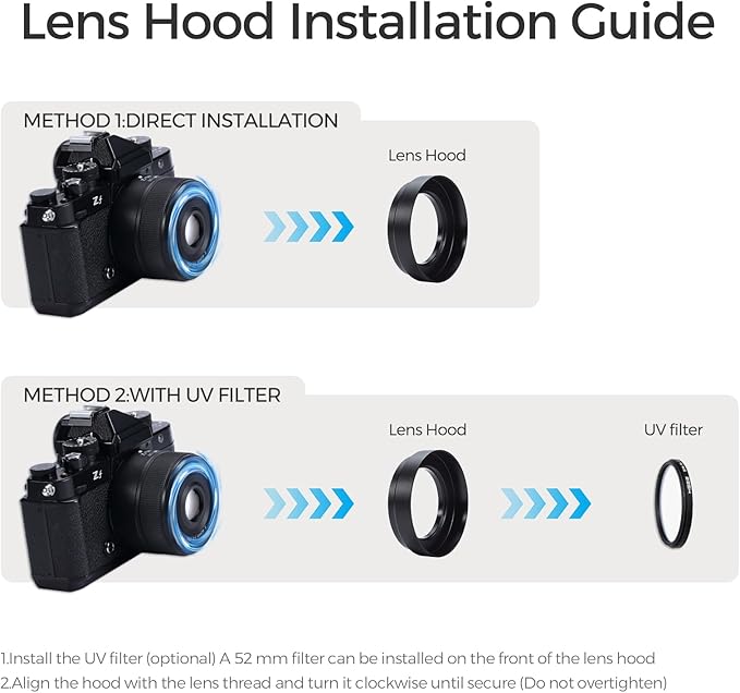 Camera Metal Lens Hood for Nikon Nikkor Z 40mm F2, Z 28mm f/2.8, Z 28mm f/2.8 Lens Compatible with 52mm UV UV Filters (Black)