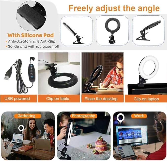 Selfila Ring Light 5 Inch USB Portable, 3200K-6500K Dimmable LED Clip on for Laptop Computer Monitor Phone, Content Creator Makeup Conference Selfie Video (White)