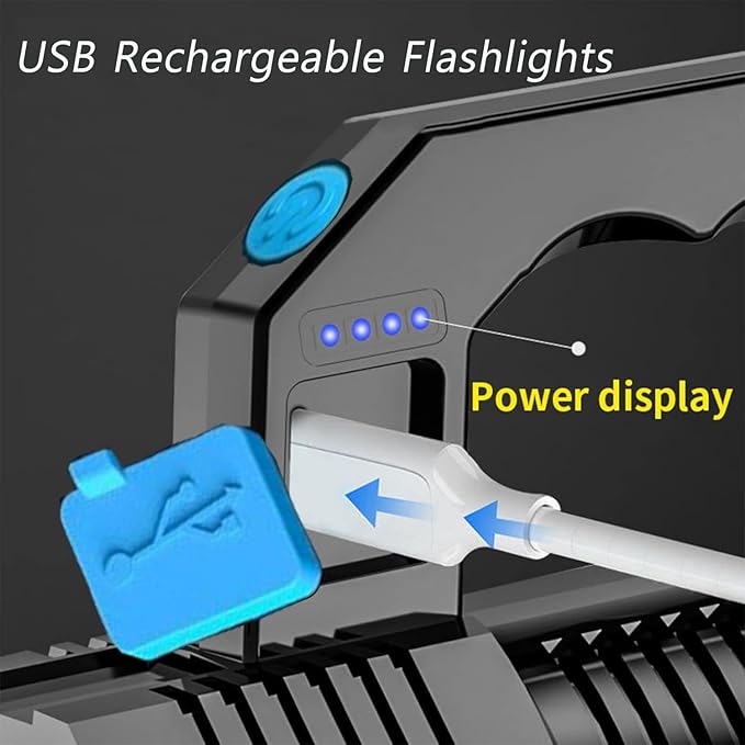 Flashlight Rechargeable USB High Lumens-Camping Flashlight with 4 Powerful LED Beads Handheld Flashlight for Home 4 Modes Waterproof for Outdoor Fishing Hiking Emergency