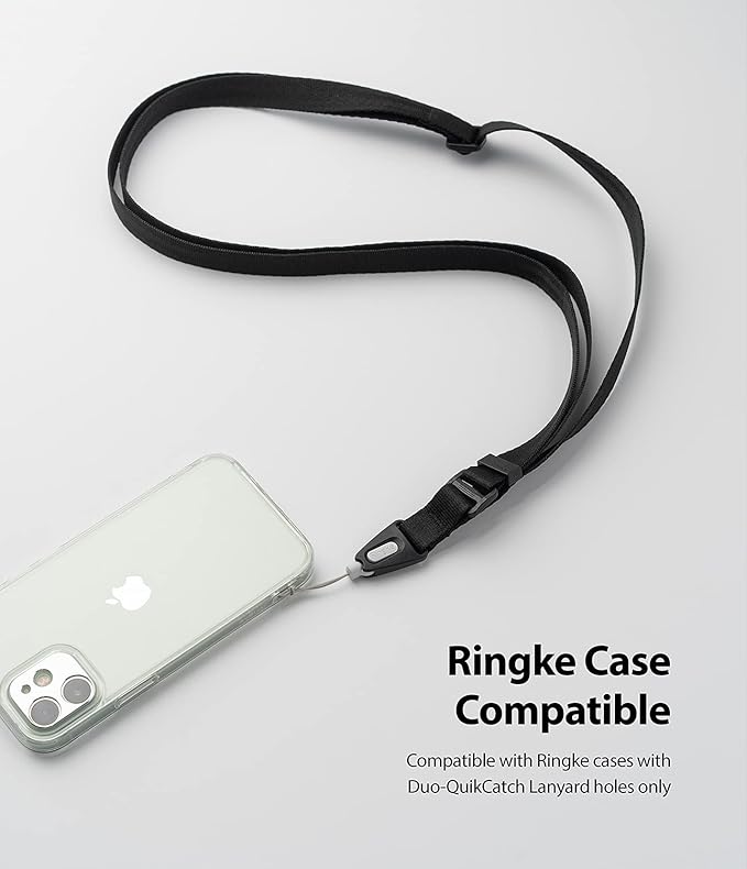 Ringke Lanyard Strap [One-Touch Buckle] Designed for Camera Strap and Phone Strap, Adjustable Sturdy Universal Neck Strap Compatible with Camera and Phone Case - Black