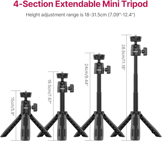 ULANZI M12 Selfie Stick for Action Camera, Portable Phone Tripod Stand with Phone Mount Action Camera Adapter 360° Ball Head, Mini Hand Grip Compatible with GoPro Hero series Smartphone DJI OSMO GoPro