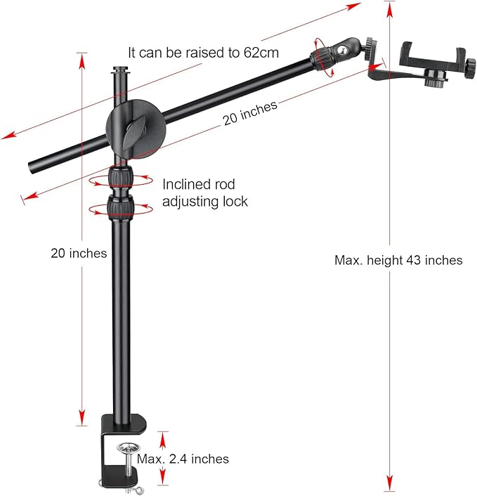 FlexiMount Pro Adjustable Overhead Tripod Phone Stand with Desk Clamp, RC Monitor Mirror & Mic Arm for iPhone, YouTube, Zoom, Live Streaming, Video Meeting, Vlog Recording