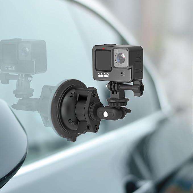 MINIFOCUS Suction Cup Camera Mount with Phone Holder, Car Camera Mount with Ball Head Magic Arm for Windshield Dash Compatible with GoPro Hero 11/10/9, DJI Osmo Action/Procket, Insta360 X5/4/3