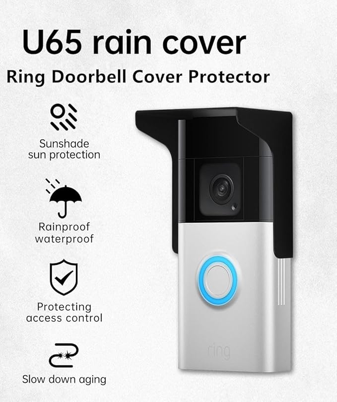 Metals Doorbell Rain Cover Suitable For All Ring Models Doorbell Glare Sun Shade Protector Shield For Ring 1/2/3/4/2020/Pro/Pro 2/Wired Video Doorbells(Black, U65)