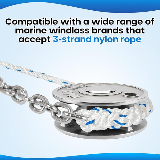 Anchor Rode for Boat Windlass, 1/2" Anchor Rope 250ft with 1/4" Anchor Chain 15ft, Swivel Connector, G4 316 Stainless Steel Short-Link Marine Chain with 3-Strand Nylon Rope