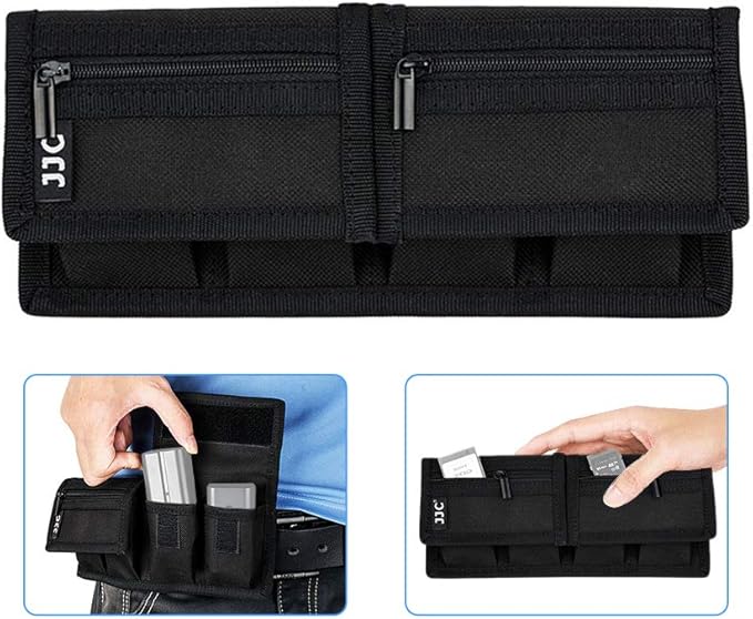 (6 Pockets) Camera Battery and SD Card Pouch Holder for 18650 x 8, AA, LP-E6N LP-E6NH LP-E17 EN-EL14 EN-EL15 NP-FW50 NP-FZ100 NP-W126S Battery,Suitable for Canon M50 Mark II 5DM4 6DM2 80D Sony A7R IV