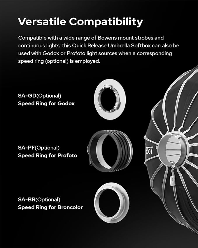 Godox Softbox S65T+Grid Bowens Mount 25.6in/65cm Quick Release Umbrella Softbox with Grid Bowens Mount - Portable Versatile Precise Control - Ideal for Studio Photography Live Streaming and Travel