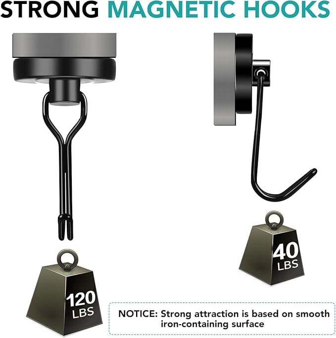 DIYMAG Black Magnetic Hooks Strong Magnetics Heavy Duty 2026 Cruise Cabin Ship Essentials Magnet Hook with Metal Hanger for Hanging Refrigerator Home Kitchen Office 4Pack