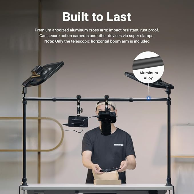 NEEWER 2.8-4.9ft Horizontal Boom Arm Only for NEEWER NK002 & NK003 Overhead Desk Camera Mount Rig Webcam Stand, Telescopic Crossarm for Phone Holder LED Light Video Recording Streaming, NK009