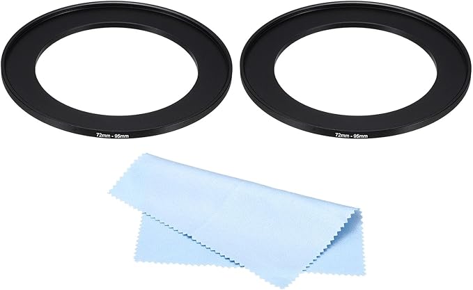 PATIKIL 72mm-95mm Metal Step Up Ring with Cleaning Cloth, 2 Pack Camera Lens Filter Adapter Ring Aluminum Filter Adapter Ring for Camera Lenses Hood, Black