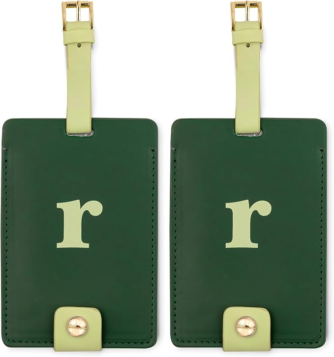 Kate Spade New York Leatherette Luggage Tag with Secure Strap, Colorful Suitcase Identifier for Travel, Monogram Bag Tag ID (R) (Pack of 2)