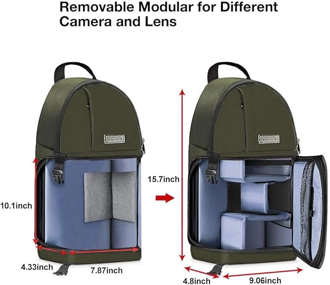 MOSISO Camera Sling Bag, DSLR/SLR/Mirrorless Camera Backpack Case Shockproof Photography Backpack with Tripod Holder & Removable Modular Inserts Compatible with Canon/Nikon/Sony/Fuji, Army Green