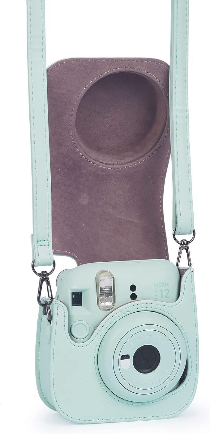 Phetium Instant mini 12 Camera Protective Case Compatible with Instax Mini 12 11,PU Leather Bag with Pocket and Adjustable Shoulder Strap (Mint Green)