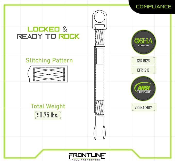 Frontline COS04R Concrete Embed Anchor Strap with D-Ring End 4' | ANSI & OSHA Compliant | Pour-in Disposable Anchor | 310 lbs. Capacity | Color Orange/Black
