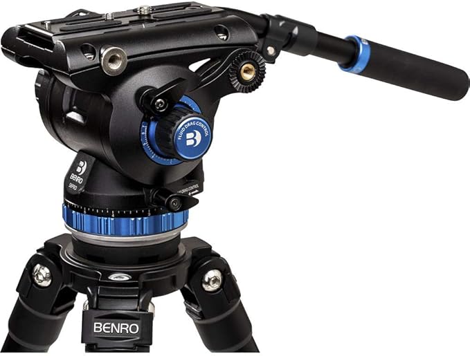 Benro Heavy-Duty Aluminum Video Tripod with S8PRO Fluid Head, Smooth Pan/Tilt Drag, 75mm Flat Base & Stable Three-Stage Legs for Cinema, DSLR and Mirrorless Camera Rigs (A373FBS8PRO)