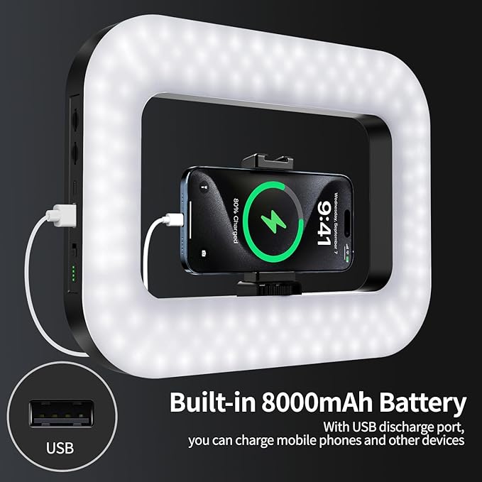 yAyusi Cell Phone Light for Video Recording, Handheld Phone Stabilizer with Light, 8000mAh LED Selfie Phones Ring Light with Phones Holder, Smartphone Video Rig for Camera, Action Camera, Vlog, TikTok