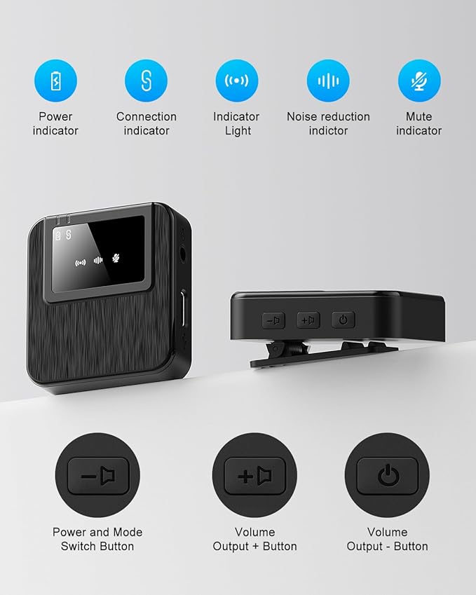 3-in-1 Compact Wireless Microphone for iPhone, Android, Camera: 20H Battery, 328FT Range, Mini Microphone for Video Recording, Noise Canceling for Content Creators(Frosted Black)