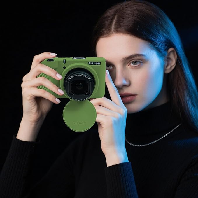 EASY HOOD V1 Case, Silicone Camera Cover with Removable Lens Cover, Soft Protector Lightweight Carrying Body Skin for Canon PowerShot V1 Digital Camera - Green