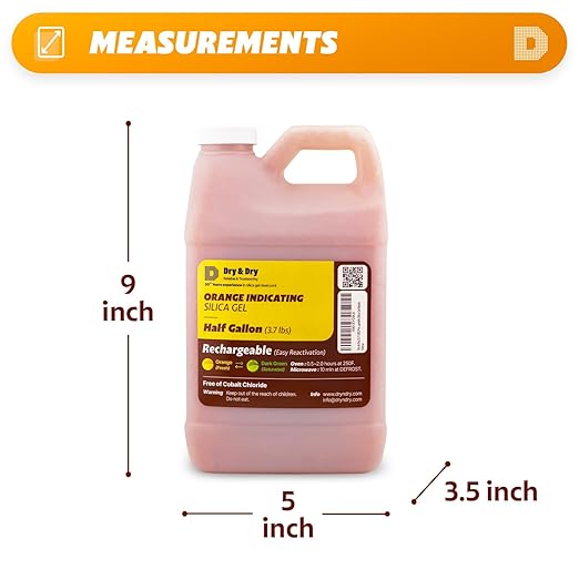 "Dry & Dry" [3.7 LBS] Premium Orange Indicating Silica Gel Desiccant Beads(Industry Standard 3-5 mm) - Rechargeable Silica Gel Beads(3.7 LBS)