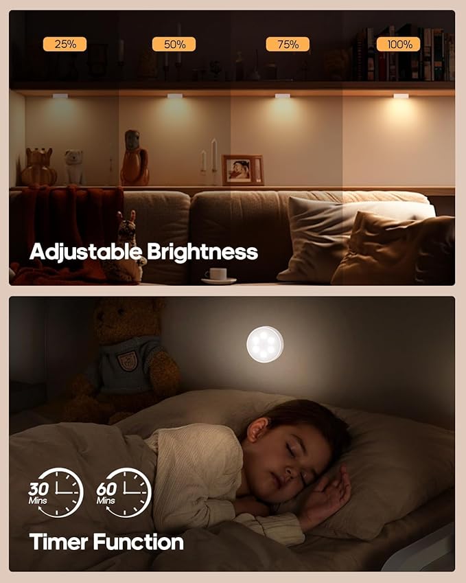 Puck Lights with Remote, 13 RGB Colors LED Under Cabinet Light, Rechargeable Battery Operated Under Cabinet Lighting Tap Lights, Stick on Lights with Dimmer and Timer（6 Pack）
