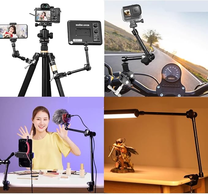 3 Pack Super Clamp with 1/4 and 3/8 Thread Camera Clamp Mount, Super Crab Clamp Rod Magic Arm Clamp Clip for Cameras, Rods, Lights, Hooks, Shelves, Cross Bars, etc