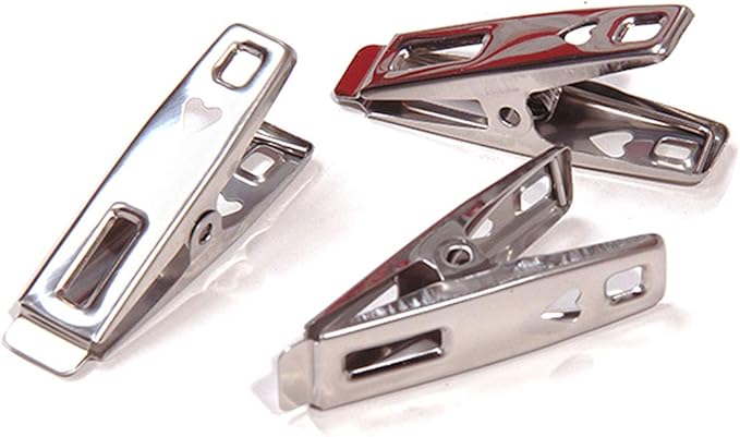 FOMMEN Stainless Steel Clothespins 80 Pack Binder Clips,Heavy Duty Clothespin，All Purpose Heavy Duty Air Tight Seal Good Grip Clips,Metal Clothes Clips for Clothes Sock Food Sealing Photos