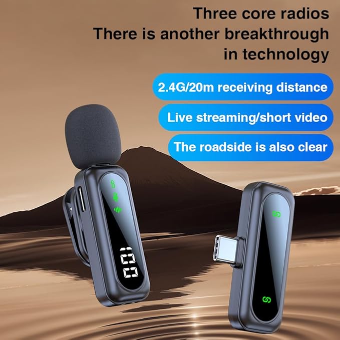 2 Pack Wireless Lavalier Microphone with Clip Wireless Microphone with Noise Cancellation Plug and Play Wireless Mic for Android Live Broadcast