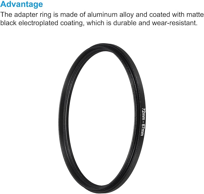 PATIKIL 72mm-67mm Metal Step Down Ring with Cleaning Cloth, 2 Pack Camera Lens Filter Adapter Ring Aluminum Filter Adapter Ring for Camera Lenses Hood, Black