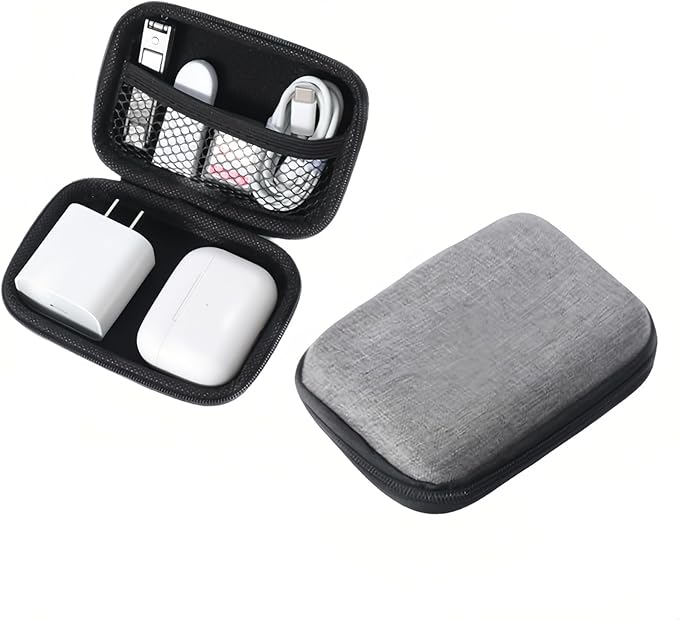 Chinshwehaw Electronic Accessories Organizer Bag: EVA Hard Shell Shockproof, Hard Shell Tech Organizer Case - Water Resistant Travel Storage for Cables Charger Earphones USB SD Card (Rectangle)