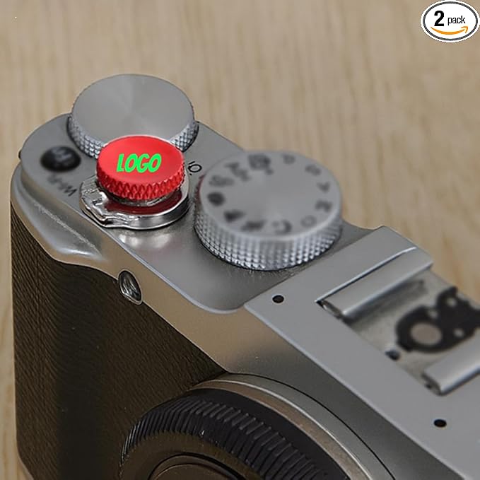 Custom Metal Soft Shutter Release Button with Personalized Logo, Text or Image, Compatible with Fujifilm Threaded Models, 2-Pack (Red)