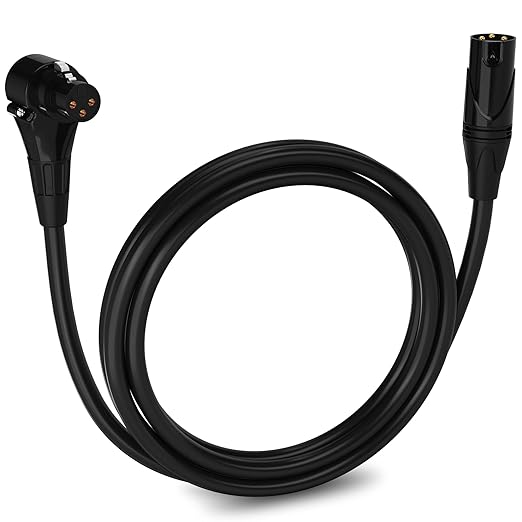 LyxPro 6 Feet Right Angle XLR Female to Male 3 Pin Mic Cord for Powered Speakers Audio Interface Professional Pro Audio Performance Camcorders DSLR Video Cameras and Recording Devices - Black