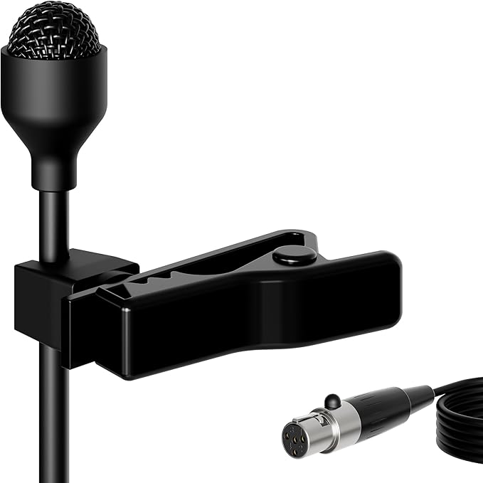 J K MIC-J 044 Lavalier Lapel Clip On Omni-Directional Condenser Microphone Compatible with Shure Wireless Transmitter (Mini XLR TA4F Connector)