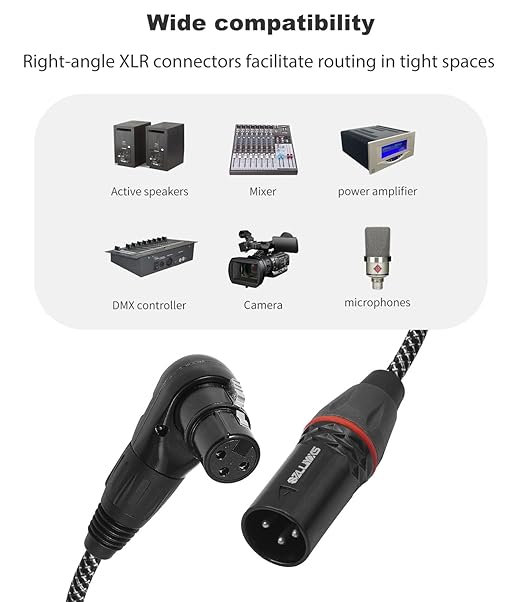2 Pack Right Angle XLR Cable, 3 FT,Adjustable-Angle Female to Straight Male Microphone Mic Cable Cord, 90 Degree XLR Female Adapter for Sound Devices Mixer Recorder