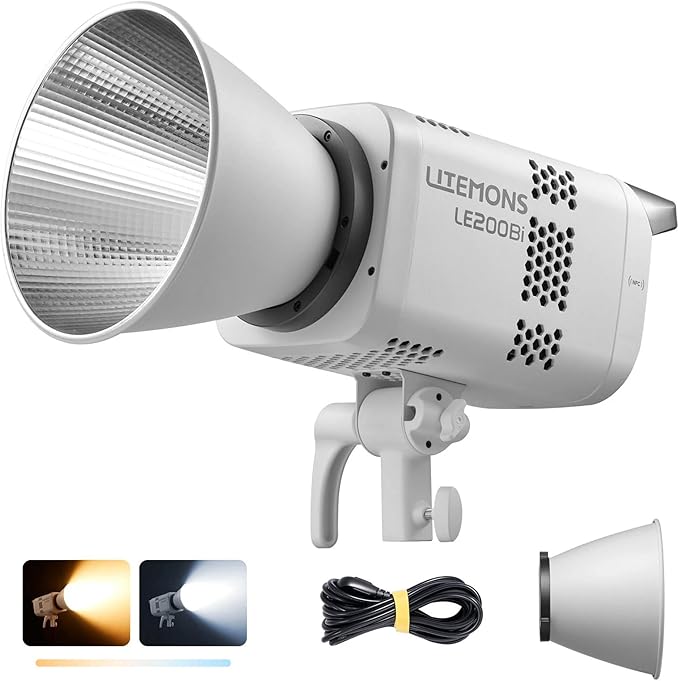 Godox Litemons LE200Bi Bicolor LED Video Light, 220W 57700Lux@1M CRI98+ Bowens Mount LED Light, Studio Bright with APP Control, 11 FX Effects, 0-100% Brightness(White)