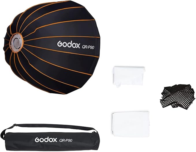 GODOX QR-P90 35.4 Inch/90CM Parabolic Softbox, Bowens Mount Soft Boxes, Quick Release Parabolic Softbox, with Front & Inner Diffuser for SL-60W AD600BM VL150 UL150 SL150II Amaran 100X 200D 200X w/Grid