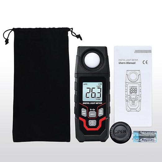 JuviPerpric Light Meter Digital Illuminance Meter, 0.1~200,000 Lux Range Bluetooth Lux Meter with Data Logging and Export, Handheld Light Meter for Plants, Photography and Garden