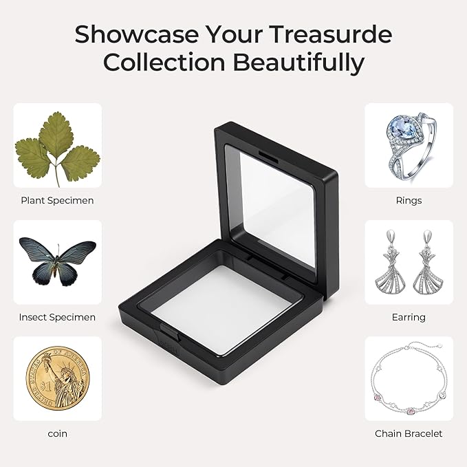 Ring Challenge Coins Display Stand, 3D Display Floating Frame Jewelry Medallion Specimen, Ring Shadow Box Case, 2.75"x2.75"x0.79"(Black - 2PCS)