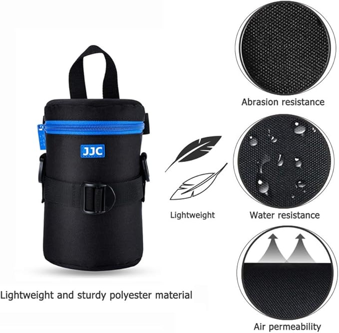 JJC Camera Lens Pouch Case for Canon RF 85mm EF-S 55-250mm EF 24-70mm Nikon Nikkor AF 70-300mm & More, Zipper Polyester Lens Protective Bag Interior Size 3.1x6.1”