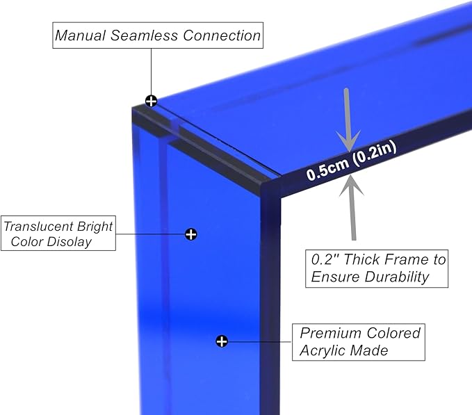Gelite Acrylic A4 Frame to Display A4 Pictures or Smaller Mat-free Neon Floating Photo Frame for Wall and Tabletop, Navy Blue